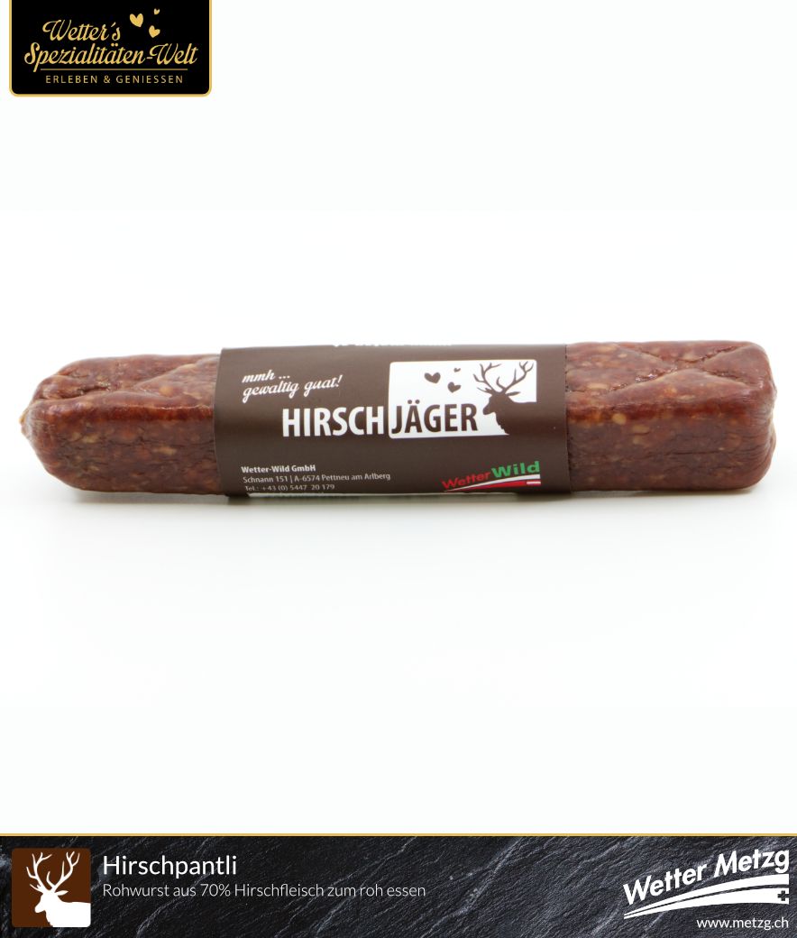 Hirschpantli / Hirschjäger | Wildwurst Spezialität vom Rotwild / Hirsch | 100 Gramm