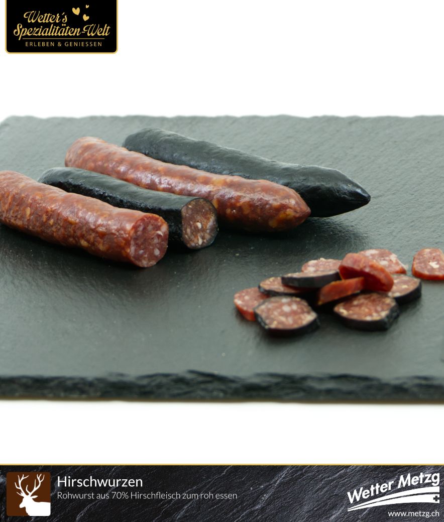 Hirschwurzen | Wildwurst Spezialität vom Rotwild / Hirsch | 100 Gramm