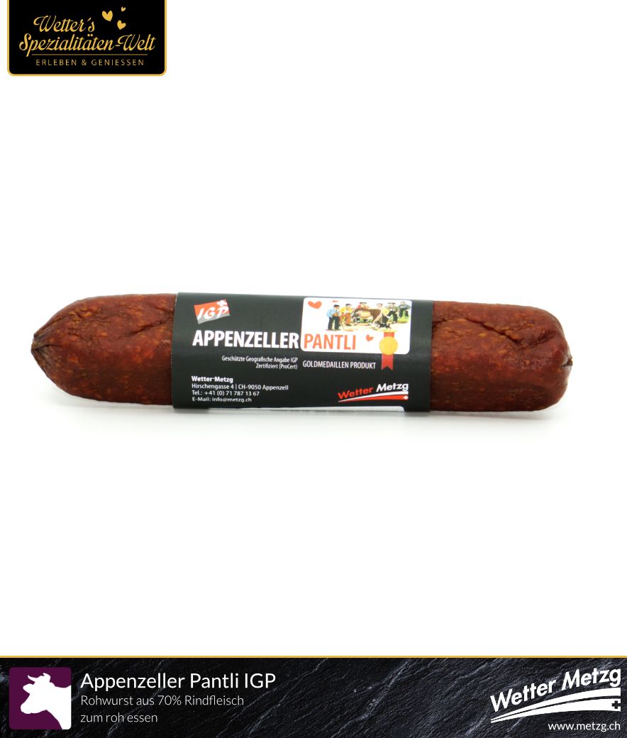 Appenzeller Pantli IGP klein | Original Spezialität aus Rind und Schwein | 100 Gramm