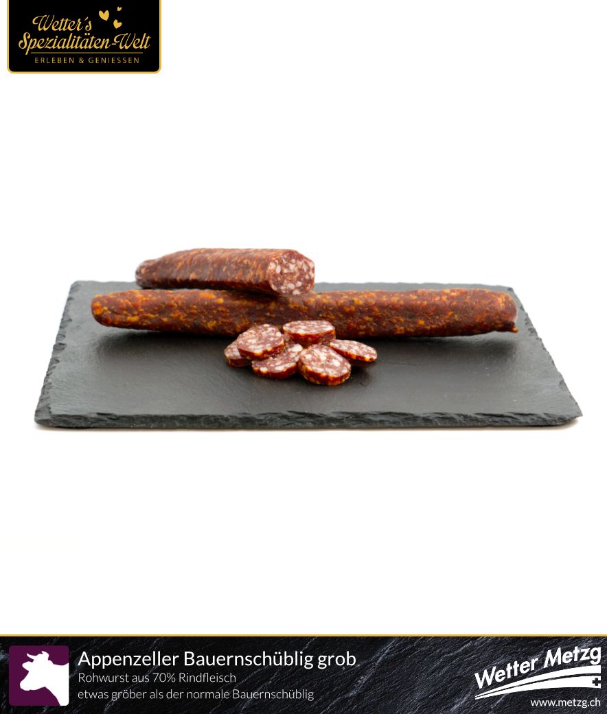 Appenzeller Bauernschüblig grob | Rohwurst vom Rind und Schwein | 170 Gramm